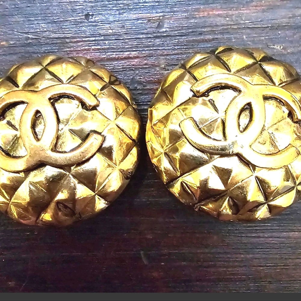 Vintage Authentic Chanel Classic Quilt Earrings
